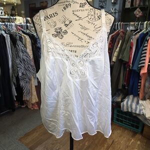 Vintage Bali White Lace-Trim Satin Cami Top - Women